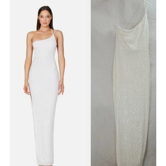New NWOT Nookie Veda Gown White Medium Sequin One shoulder - Picture 1 of 5